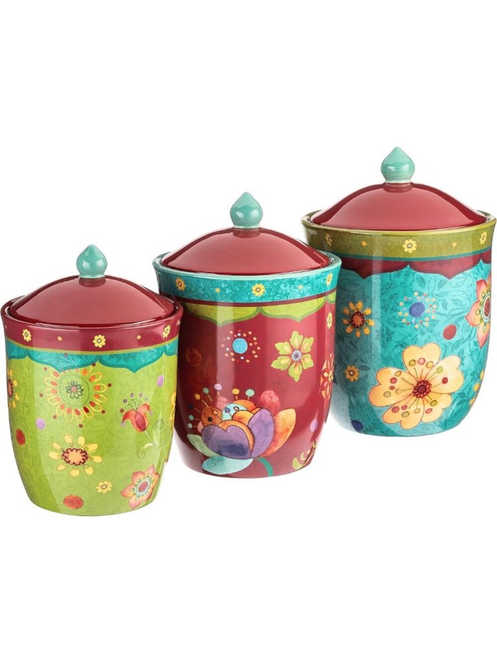 Colorful Floral 3-Piece Ceramic Canister Set for Kitchen Storage - 104oz, 72oz